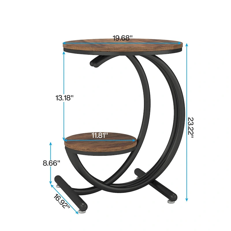 Table d'appoint ronde à deux niveaux en marbre avec étagère de rangement (Moderne/Industriel)