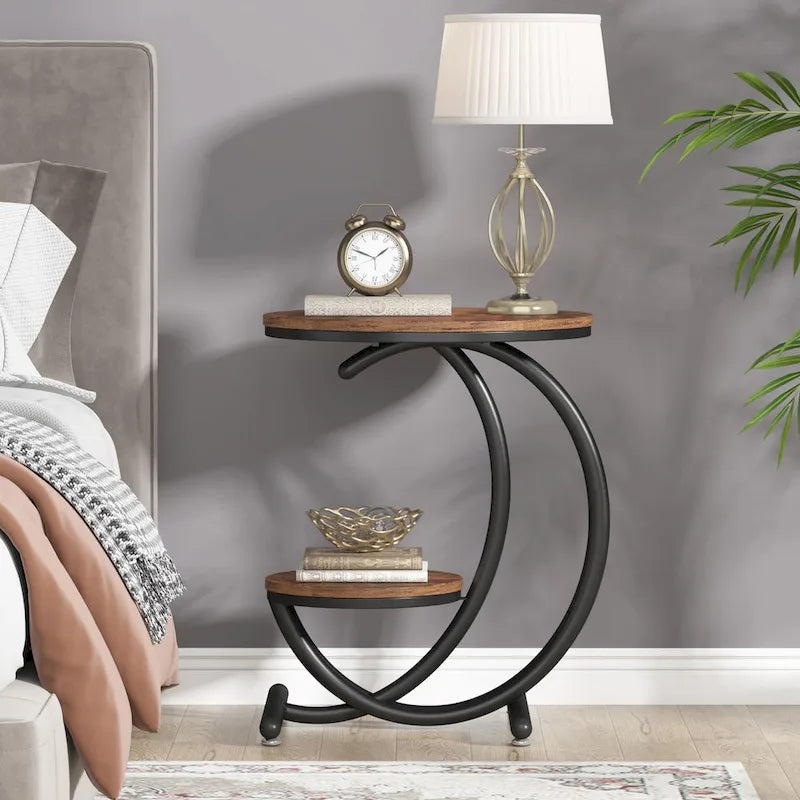 Table d'appoint ronde à deux niveaux en marbre avec étagère de rangement (Moderne/Industriel)