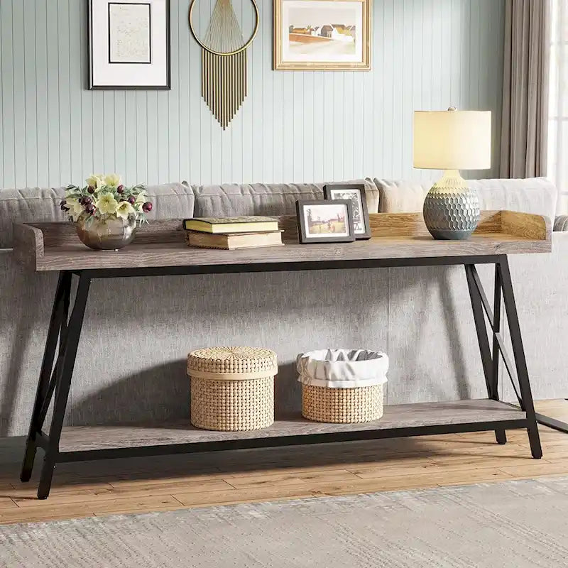 Tavolo da ingresso lungo 180 cm, Tavolino stretto da divano/consolle da dietro divano Marrone