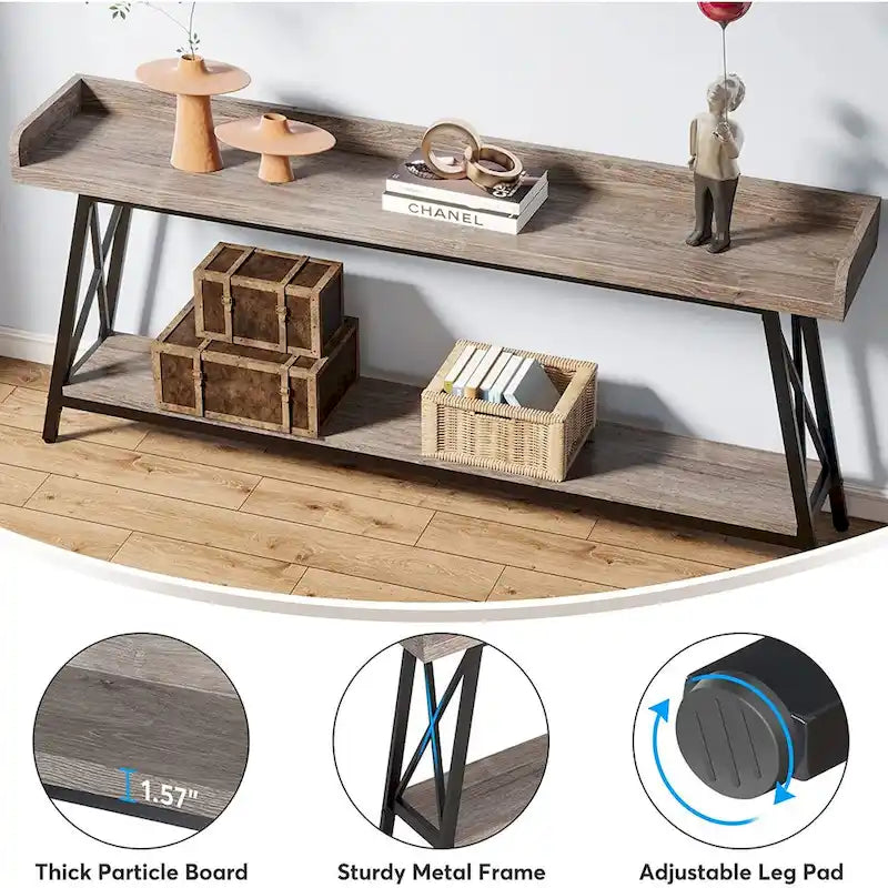 Tavolo da ingresso lungo 180 cm, Tavolino stretto da divano/consolle da dietro divano Marrone