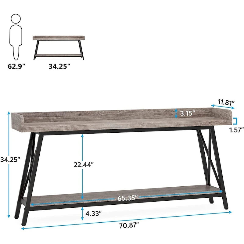 Tavolo da ingresso lungo 180 cm, Tavolino stretto da divano/consolle da dietro divano Marrone