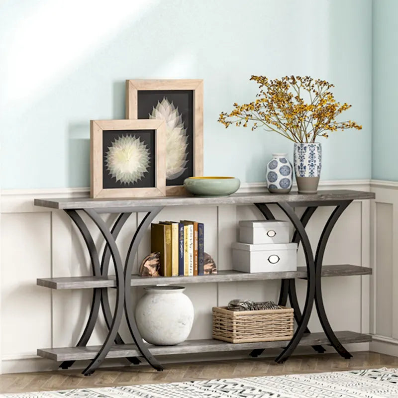 Tavolo Consolle Stretto da 70,8 Pollici con 3 Ripiani