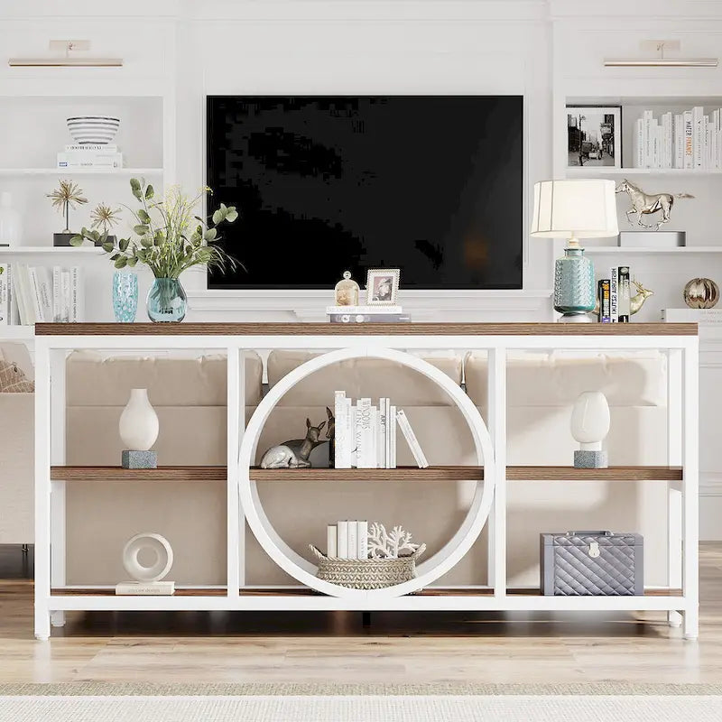 Tavolo Consolle Extra Lungo 180 cm, Tavoli da Divano Stretti con 3 Ripiani in Legno