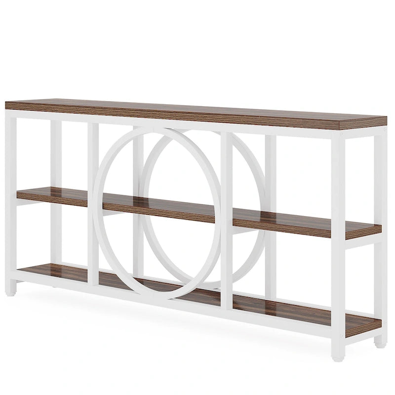 Tavolo Consolle Extra Lungo 180 cm, Tavoli da Divano Stretti con 3 Ripiani in Legno