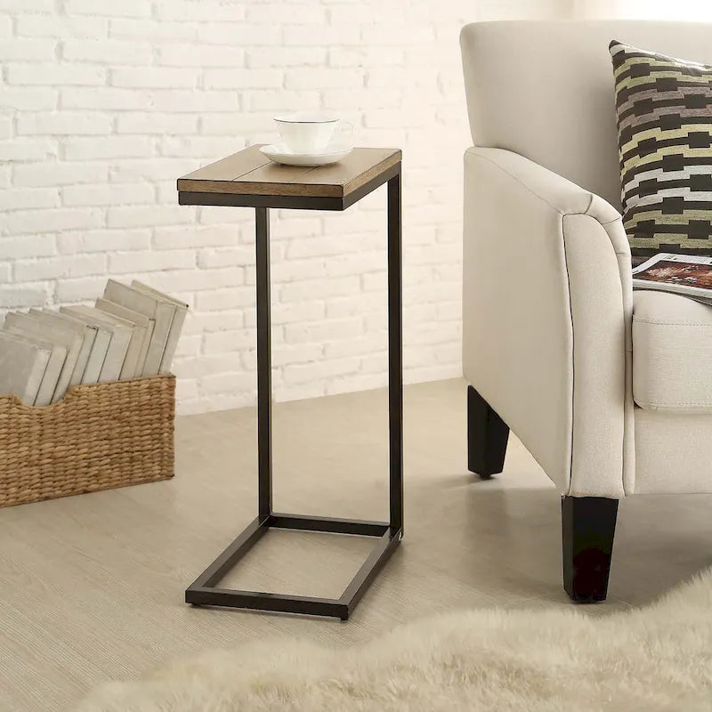 Table d'appoint Carolina Living Aggie C-Form - Plateau chêne récolte - Base fer vieilli