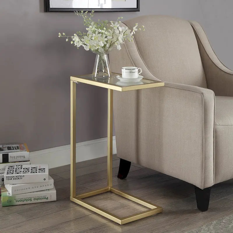 Table d'appoint Carolina Living Aggie C-Form - Plateau chêne récolte - Base fer vieilli