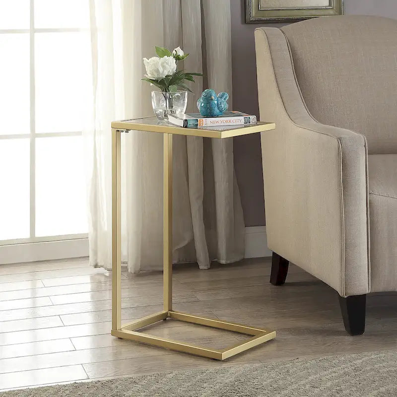 Table d'appoint Carolina Living Aggie C-Form - Plateau chêne récolte - Base fer vieilli