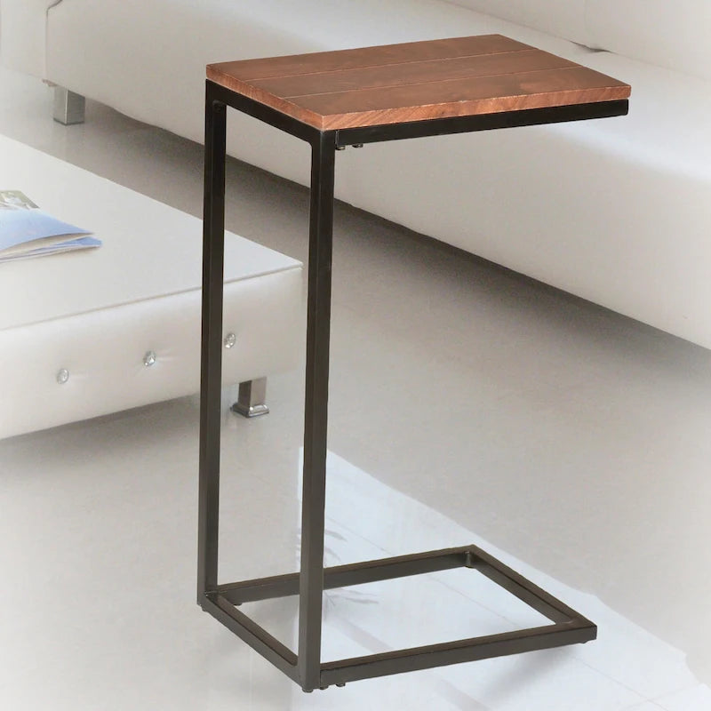 Table d'appoint Carolina Living Aggie C-Form - Plateau chêne récolte - Base fer vieilli