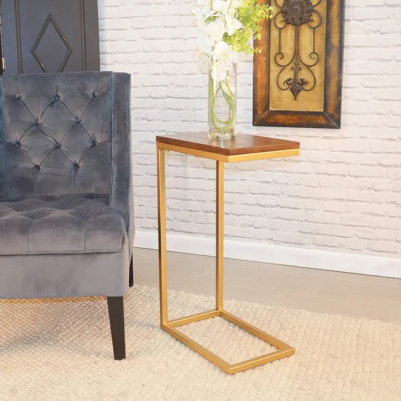 Table d'appoint Carolina Living Aggie C-Form - Plateau chêne récolte - Base fer vieilli