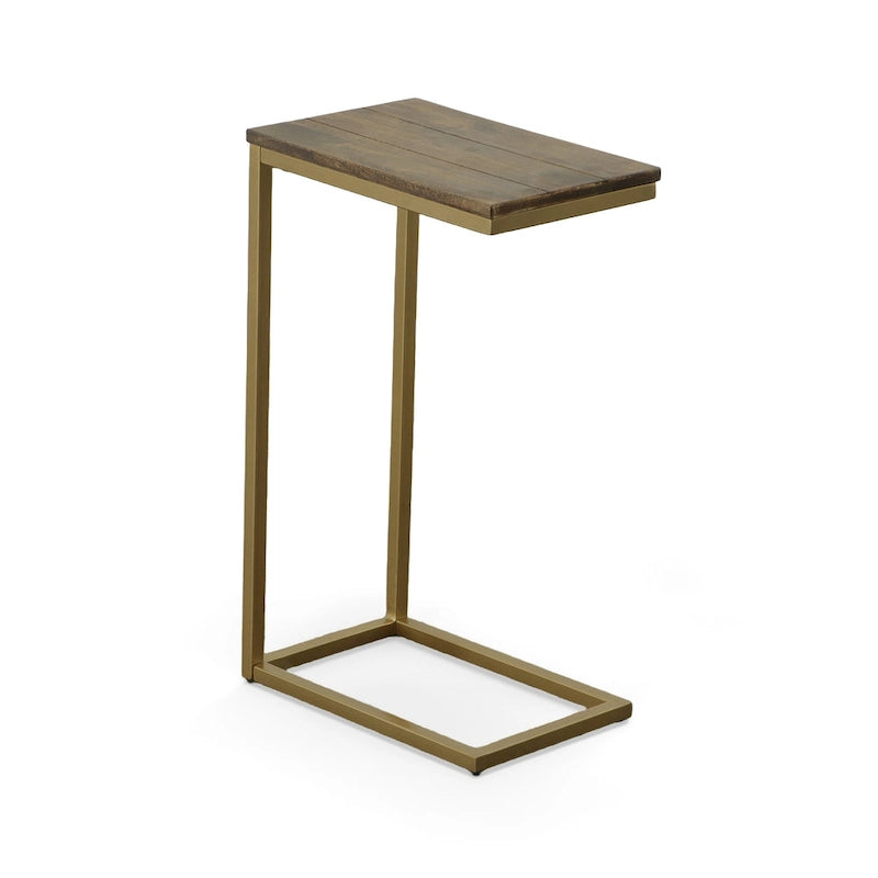 Table d'appoint Carolina Living Aggie C-Form - Plateau chêne récolte - Base fer vieilli