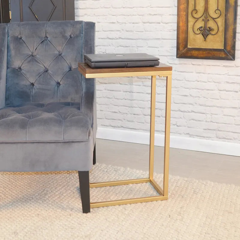 Table d'appoint Carolina Living Aggie C-Form - Plateau chêne récolte - Base fer vieilli
