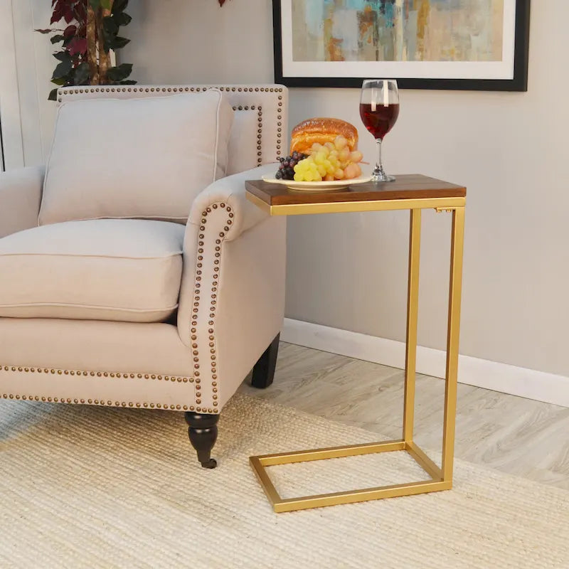Table d'appoint Carolina Living Aggie C-Form - Plateau chêne récolte - Base fer vieilli