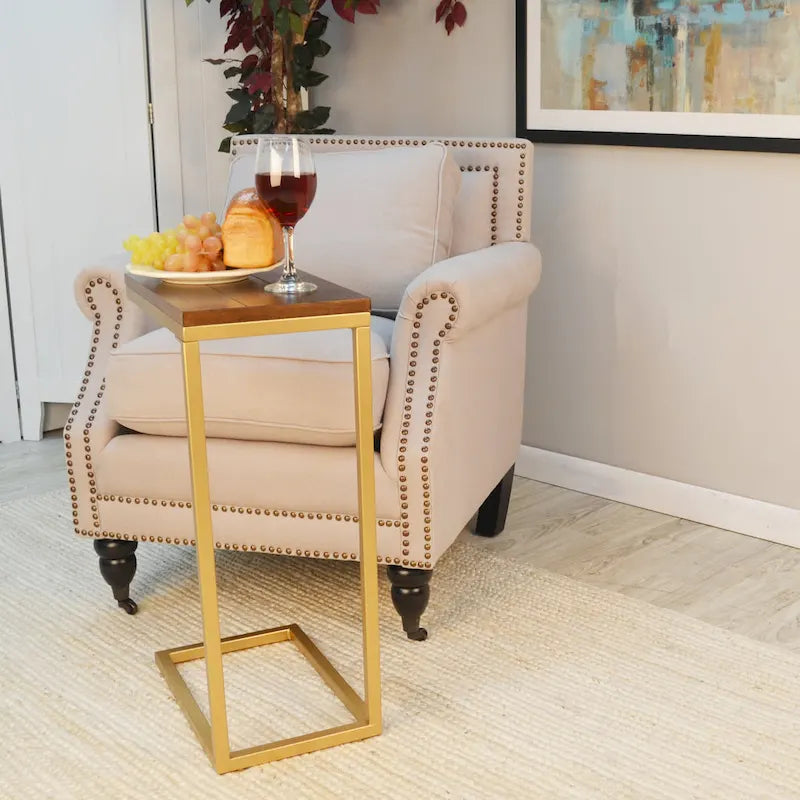 Table d'appoint Carolina Living Aggie C-Form - Plateau chêne récolte - Base fer vieilli