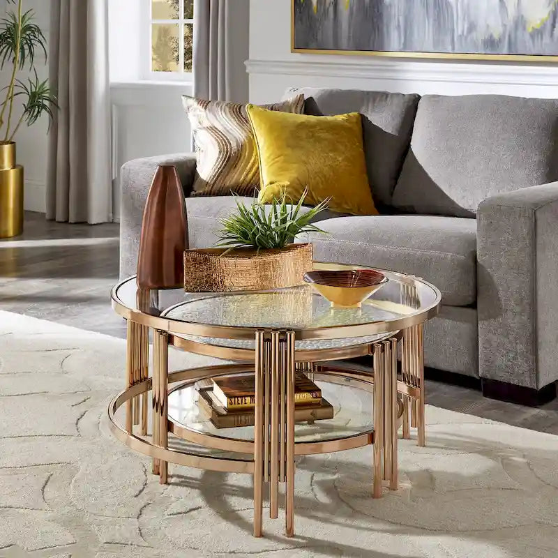 Tavolo in vetro testurizzato con ripiano Bruges Champagne Gold Finish di iNSPIRE Q Bold