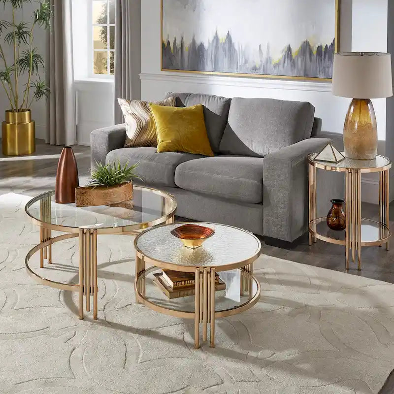 Tavolo in vetro testurizzato con ripiano Bruges Champagne Gold Finish di iNSPIRE Q Bold