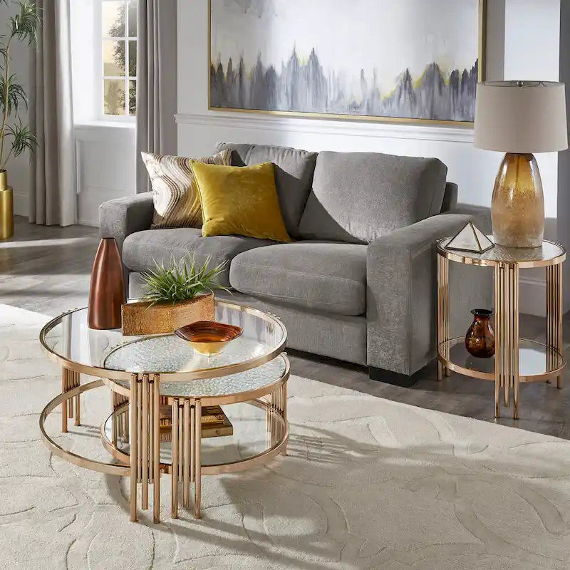 Tavolo in vetro testurizzato con ripiano Bruges Champagne Gold Finish di iNSPIRE Q Bold