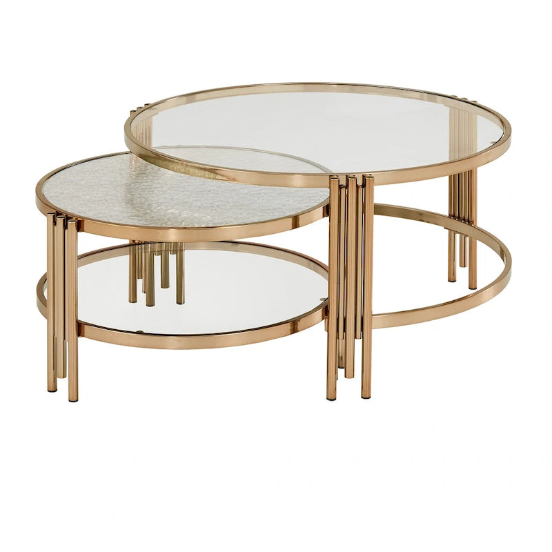 Tavolo in vetro testurizzato con ripiano Bruges Champagne Gold Finish di iNSPIRE Q Bold