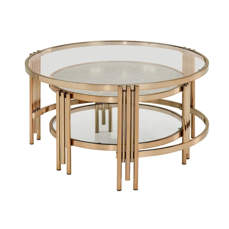 Tavolo in vetro testurizzato con ripiano Bruges Champagne Gold Finish di iNSPIRE Q Bold