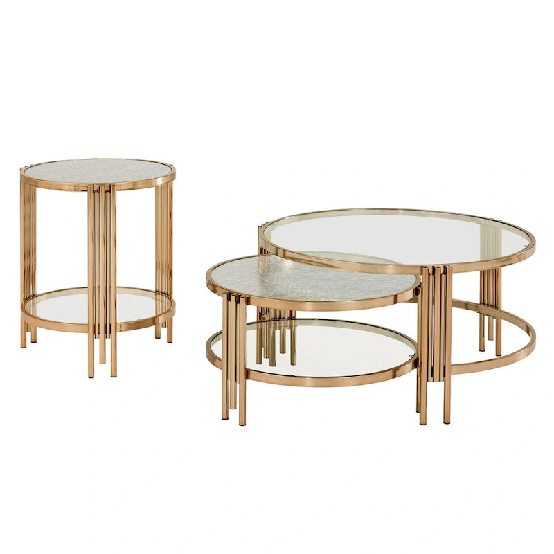 Tavolo in vetro testurizzato con ripiano Bruges Champagne Gold Finish di iNSPIRE Q Bold