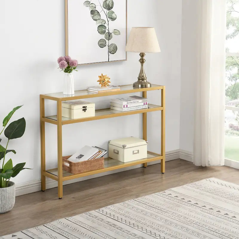 Tavolo consolle a 3 ripiani in vetro Carolina Living Chrysalis - Oro