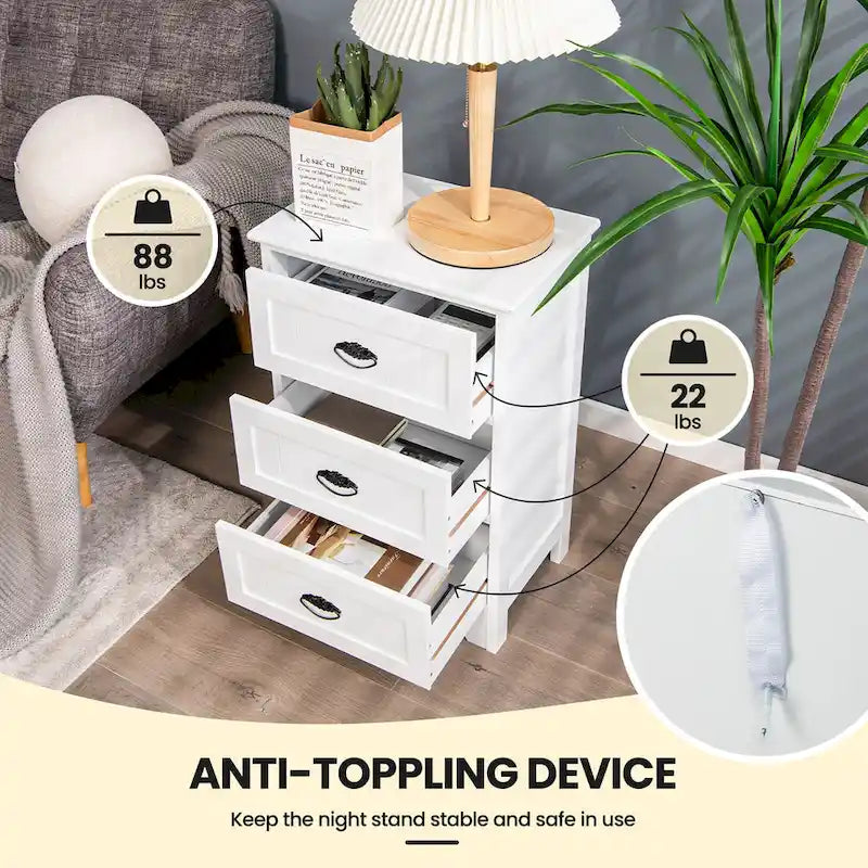 Comodino con 3 cassetti Tavolino da camera Organizer Contenitore Tavolino d'accento