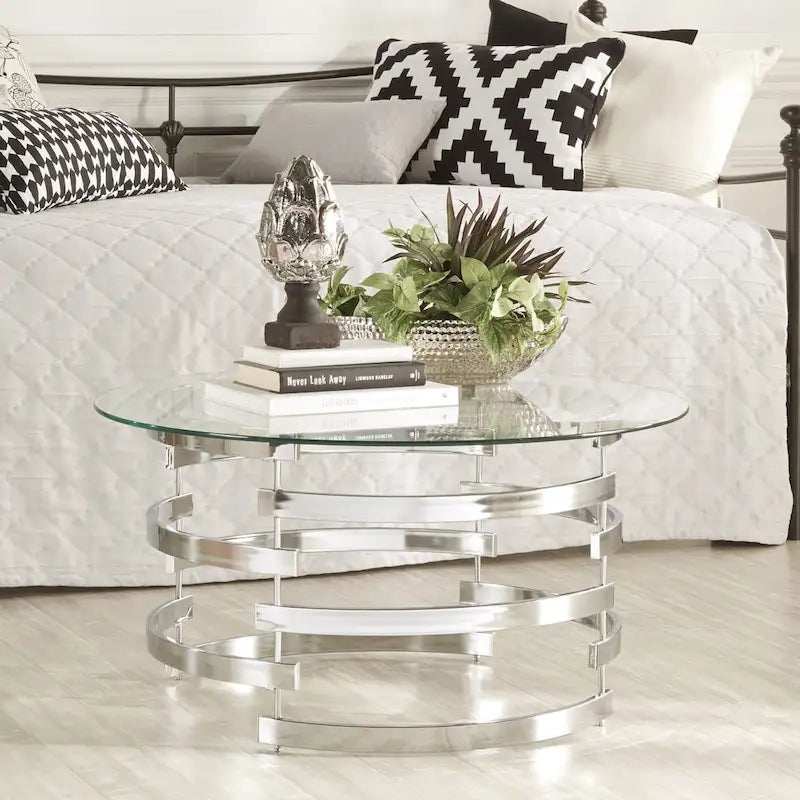 Table d'appoint Nova avec plateau en verre et base en fer Vortex par iNSPIRE Q Bold