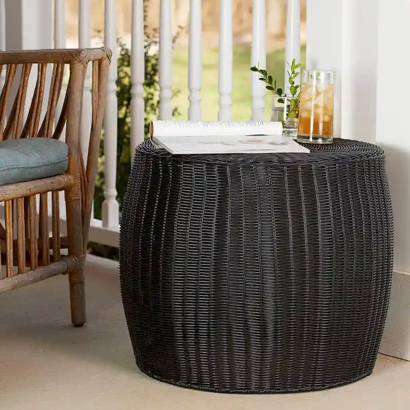 Household Essentials Contenitore-Tavolino da Salotto a Barile in Resina Intrecciata