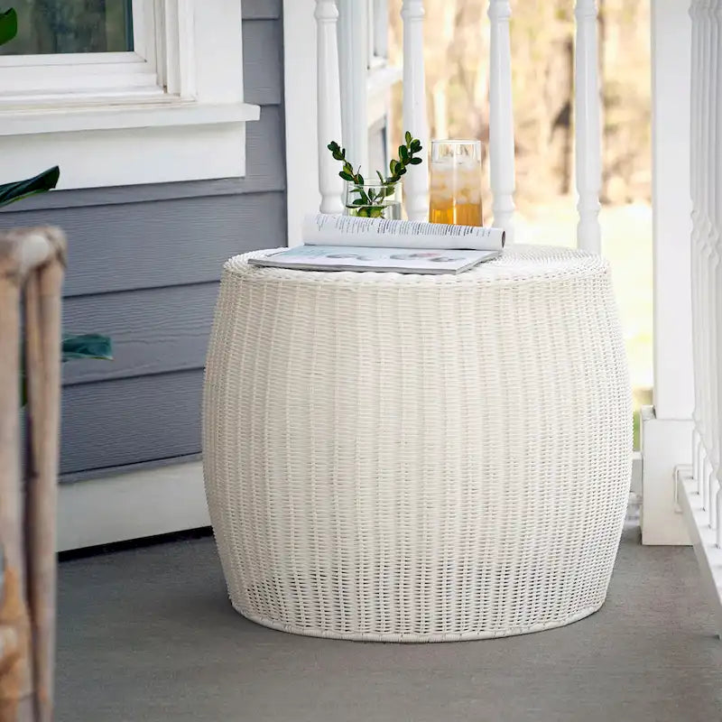 Household Essentials Contenitore-Tavolino da Salotto a Barile in Resina Intrecciata