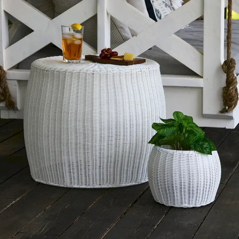 Household Essentials Contenitore-Tavolino da Salotto a Barile in Resina Intrecciata