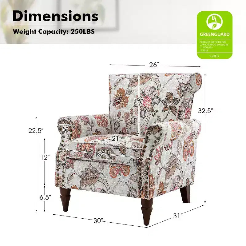 Poltrona Araceli Tradizionale in Legno Imbottita Floreale con Schienale Alto e Borchie | ART OF LIVING DESIGNS