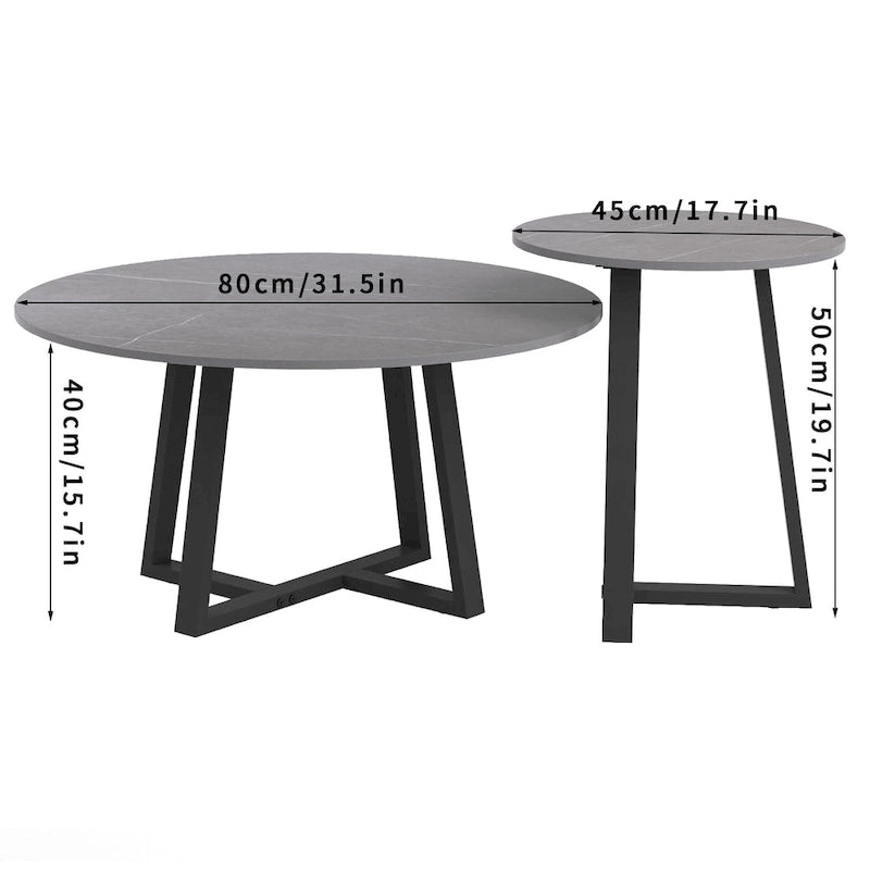 Set di 2 tavolini rotondi sovrapponibili in marmo sintetico - 80x40 cm