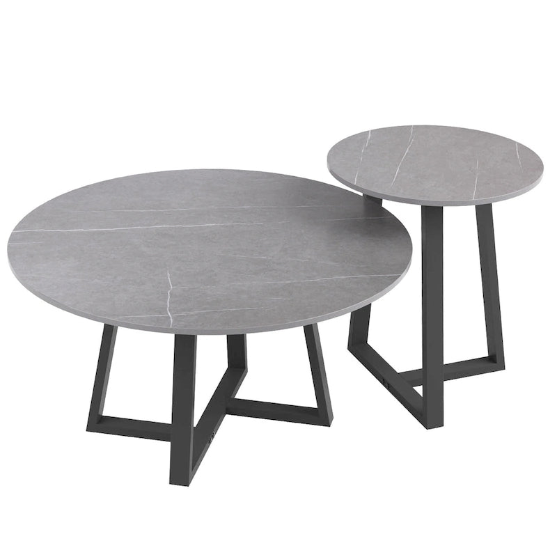 Set di 2 tavolini rotondi sovrapponibili in marmo sintetico - 80x40 cm