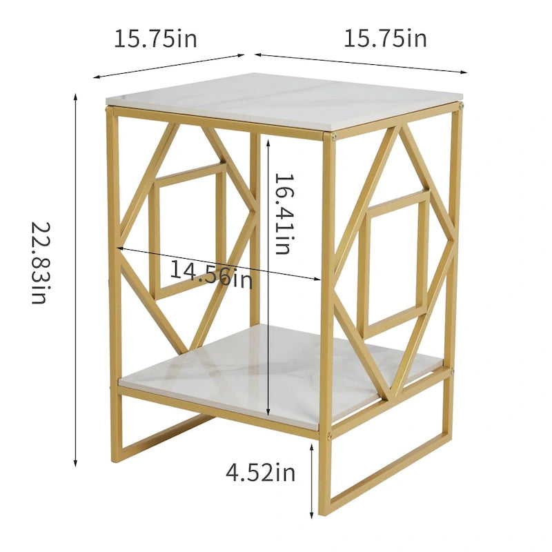Table basse d'appoint en pierre frittée à 2 niveaux avec étagère de rangement - 40x40x58 cm