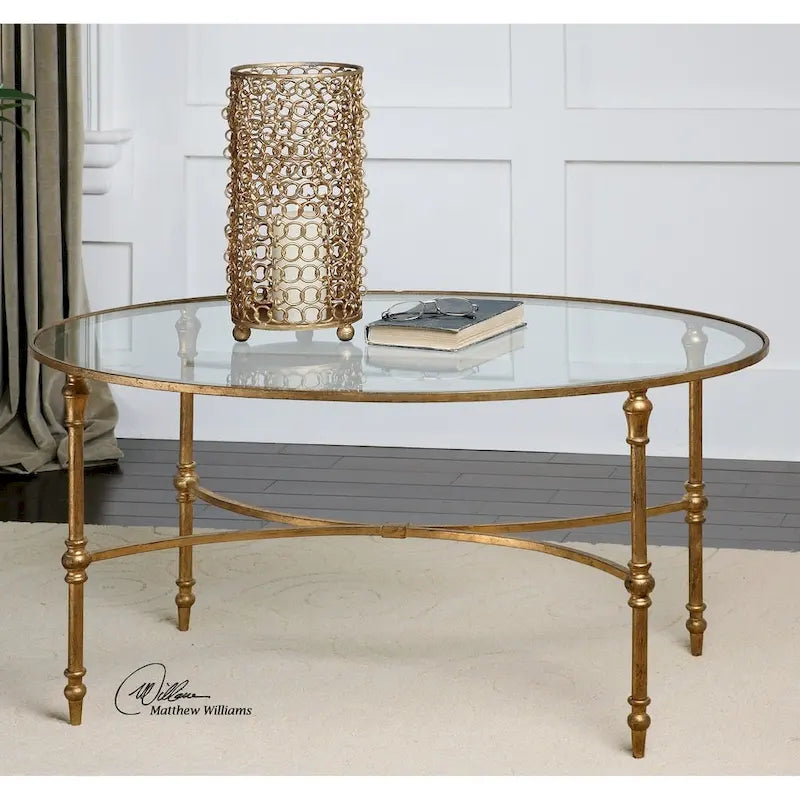 Tavolino da Caffè in Vetro Uttermost Vitya Gold Leaf