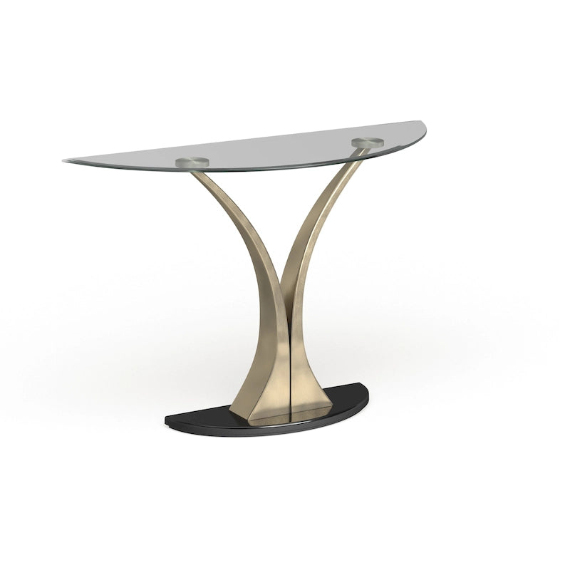 Console demi-lune en métal argenté moderne Wuct 46 pouces avec plateau en verre de Furniture of America