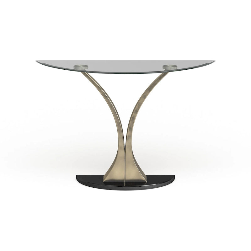 Console demi-lune en métal argenté moderne Wuct 46 pouces avec plateau en verre de Furniture of America