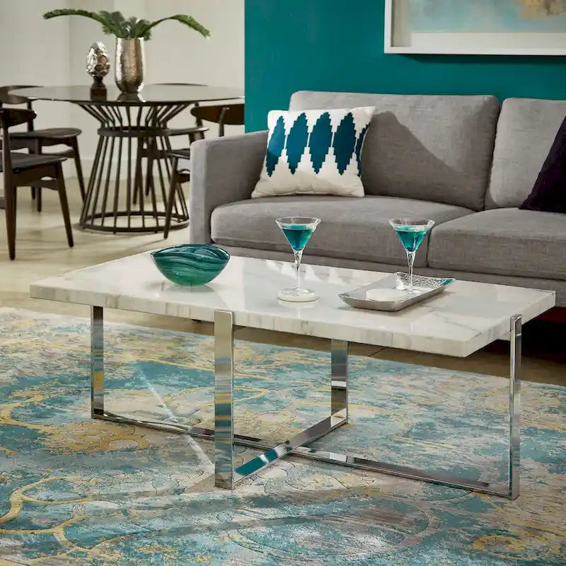 Tavolino da Caffè con Struttura Cromata e Top in Marmo Azel o Set di Tavoli di iNSPIRE Q Modern