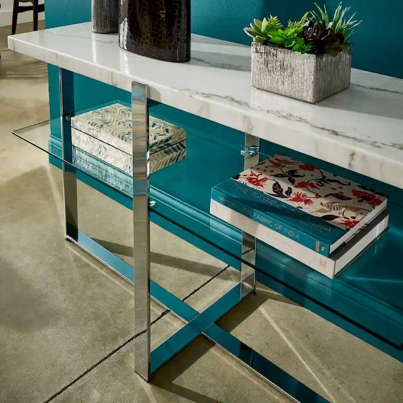 Tavolino da Caffè con Struttura Cromata e Top in Marmo Azel o Set di Tavoli di iNSPIRE Q Modern