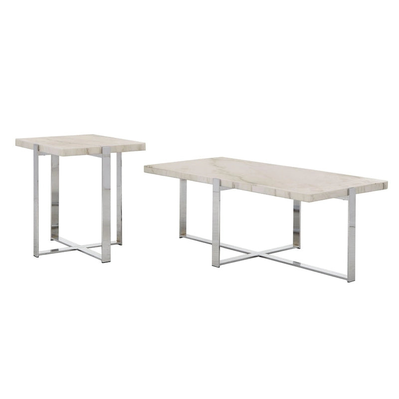 Tavolino da Caffè con Struttura Cromata e Top in Marmo Azel o Set di Tavoli di iNSPIRE Q Modern