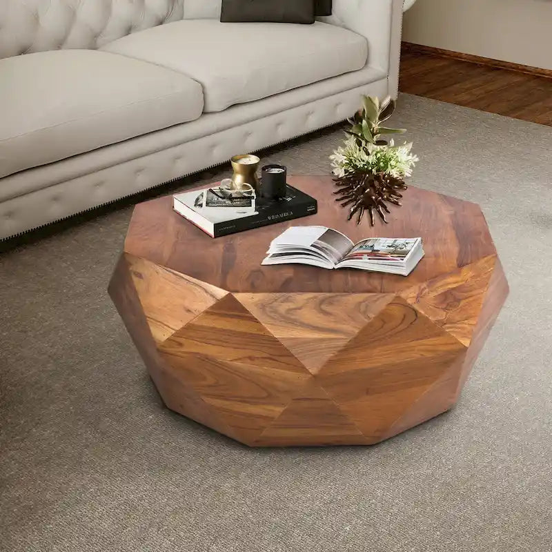 Tavolino da caffè Bon a forma di diamante in legno di acacia da 84 cm con superficie liscia, marrone scuro