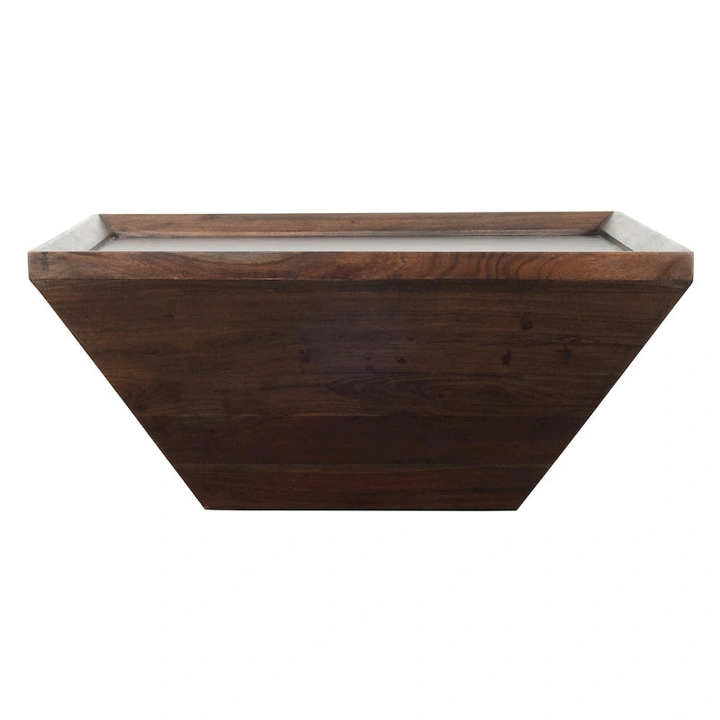 Tavolino da caffè quadrato da 36 pollici in legno di acacia con base a trapezio, marrone