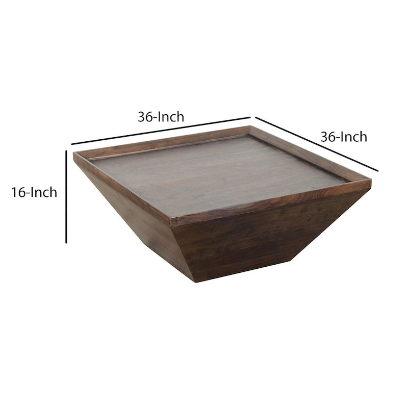 Tavolino da caffè quadrato da 36 pollici in legno di acacia con base a trapezio, marrone