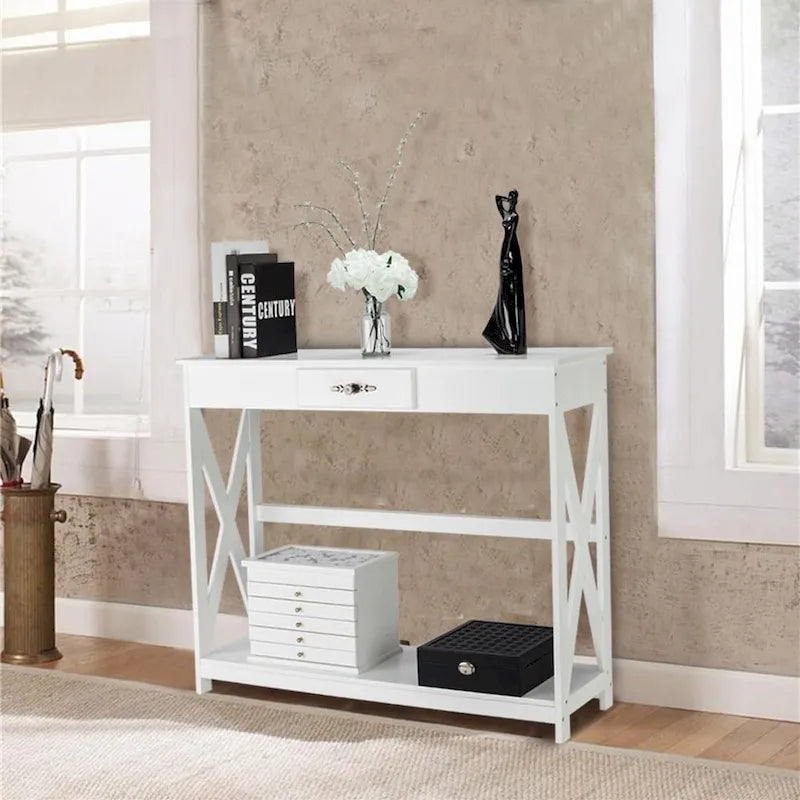 Consolle da Ingresso con Cassetto e Ripiano, Tavolo Consolle Stretto con Contenitore per Corridoio