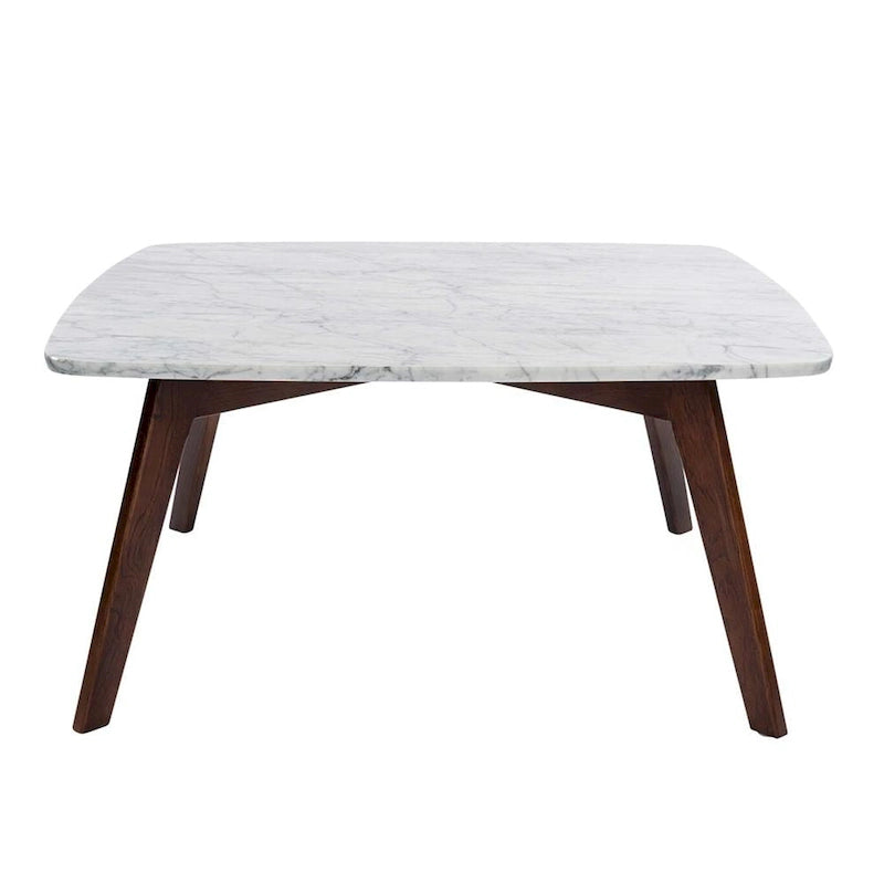 Tavolino da Caffè Vezzana 31 Square in Marmo Bianco di Carrara Italiano con Gambe in Noce