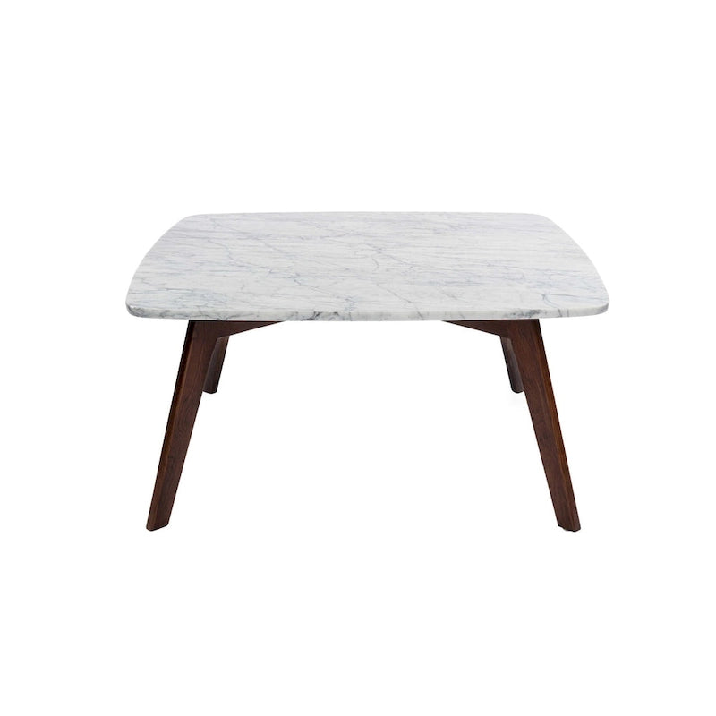 Tavolino da Caffè Vezzana 31 Square in Marmo Bianco di Carrara Italiano con Gambe in Noce