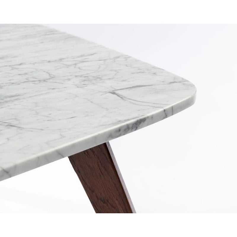 Tavolino da Caffè Vezzana 31 Square in Marmo Bianco di Carrara Italiano con Gambe in Noce