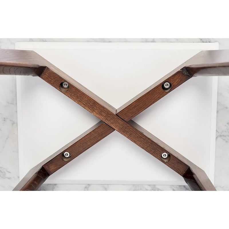 Tavolino da Caffè Vezzana 31 Square in Marmo Bianco di Carrara Italiano con Gambe in Noce