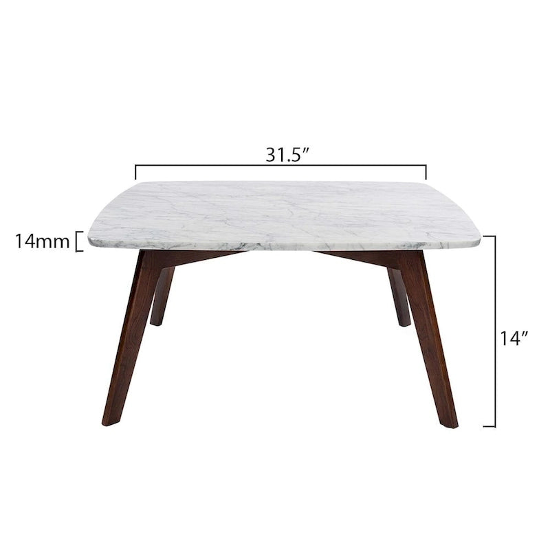 Tavolino da Caffè Vezzana 31 Square in Marmo Bianco di Carrara Italiano con Gambe in Noce