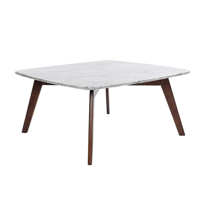 Tavolino da Caffè Vezzana 31 Square in Marmo Bianco di Carrara Italiano con Gambe in Noce