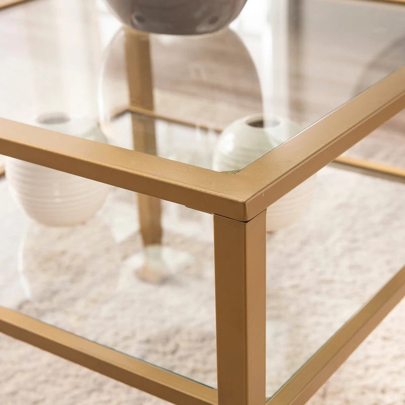 Tavolino da caffè SEI Furniture Jaymes con ripiano in vetro, oro e metallo
